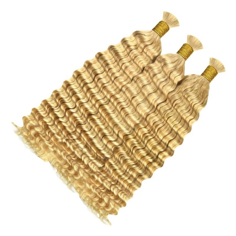 10A Grade 613 Blonde Deep Wave Bulk Human Hair For Braiding  Human Hair No Weft Bundle Boho Braids Human Hair Extensions