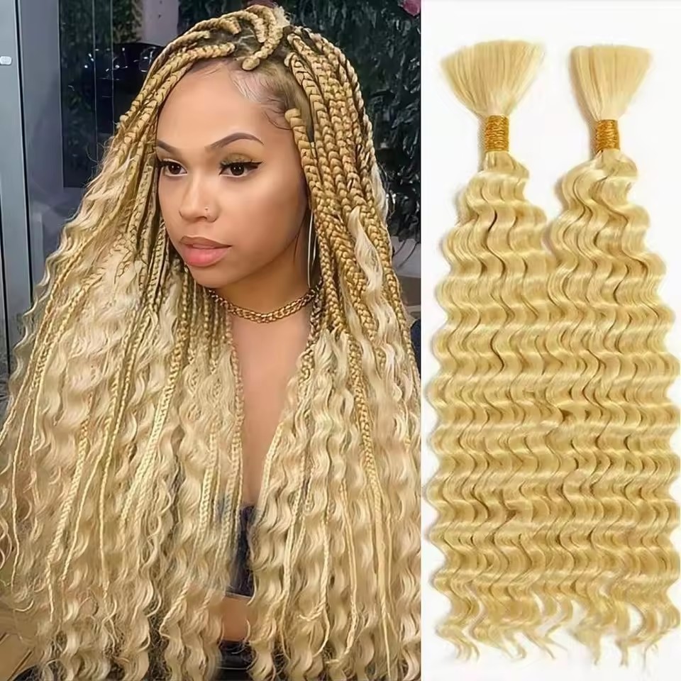 9A Grade 613 Blonde Deep Wave Bulk Braiding Hair 100% Human Hair No Weft Human Hair For Braiding Extensions