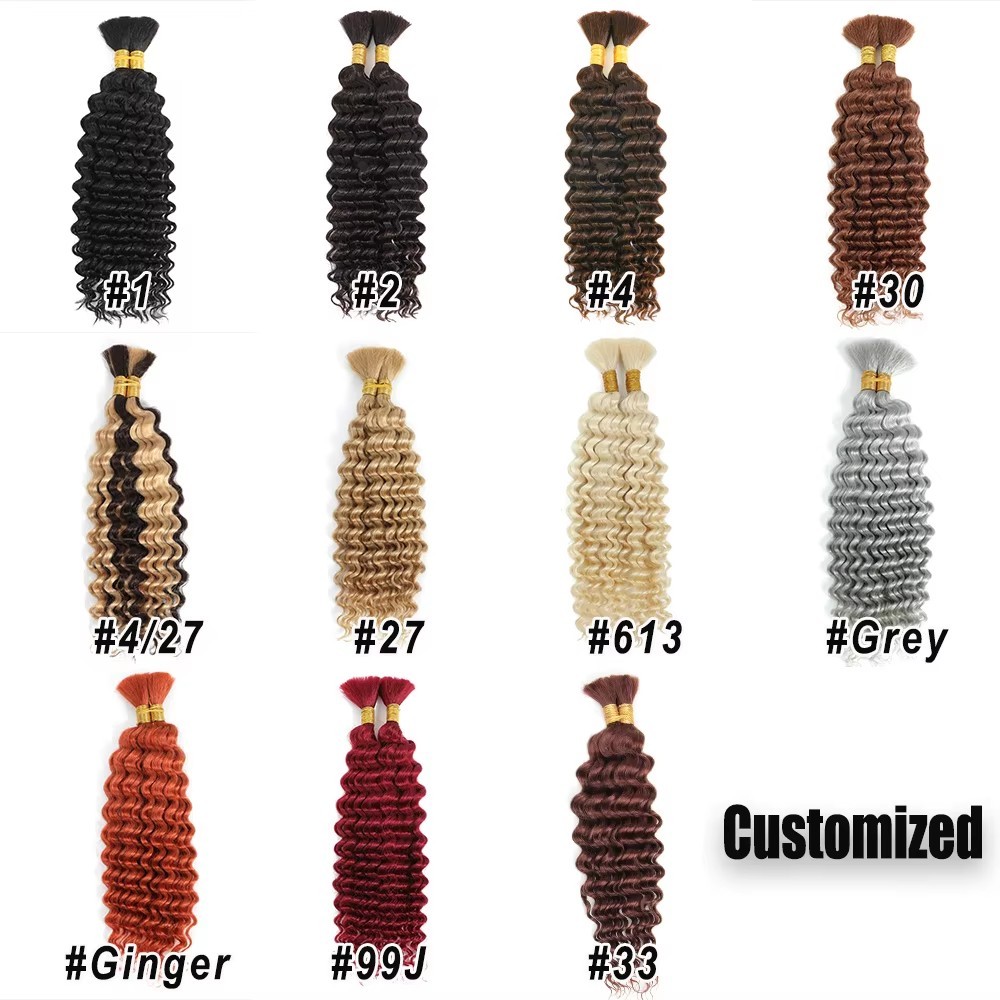 Highlight 4/27 Bulk Human Hair For Braiding Curly Hair Bundles No Weft Deep Curly Wave Double Drawn Boho Knotless Braids