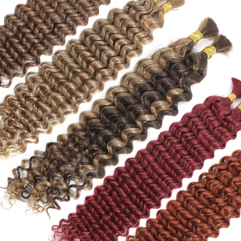 Highlight 4/27 Bulk Human Hair For Braiding Curly Hair Bundles No Weft Deep Curly Wave Double Drawn Boho Knotless Braids
