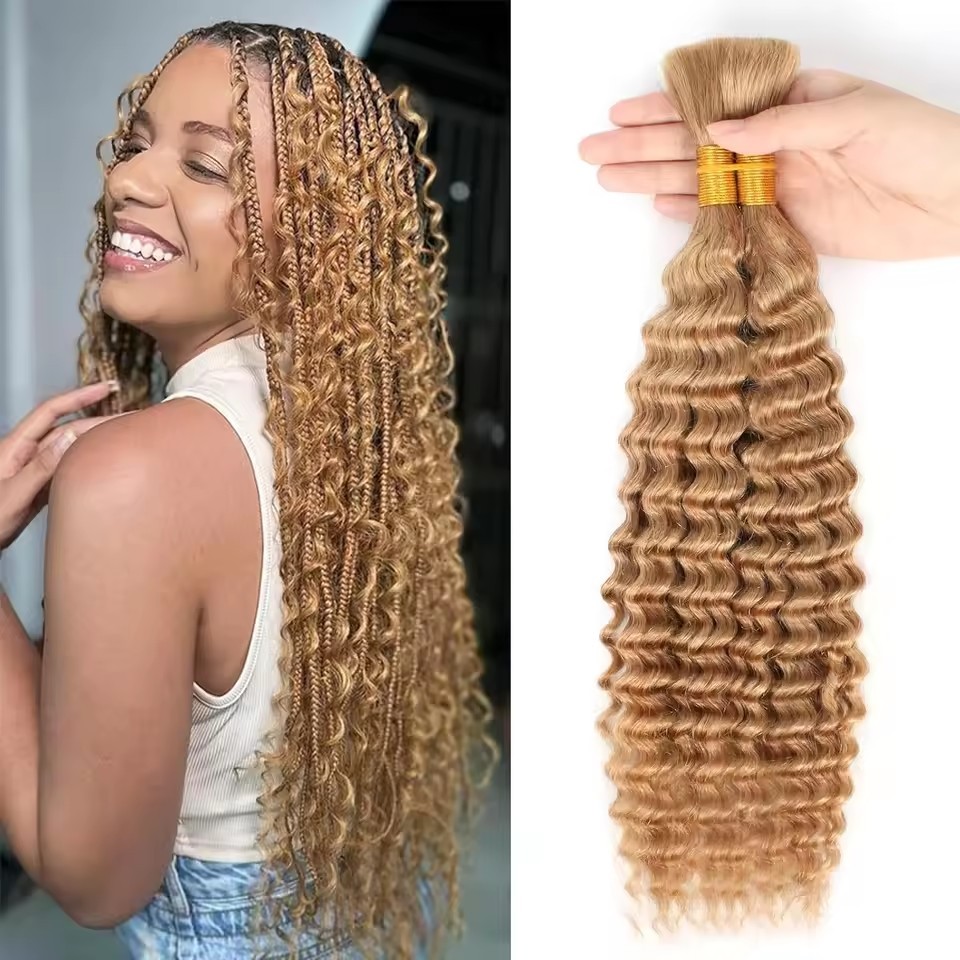 Ginger Bulk Human Hair Deep Wave For Braiding Deep Curly No Weft Brazilian Remy Hair Extensions 100 Grams