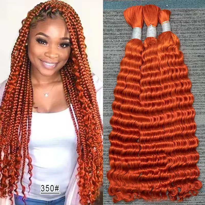 9A Ginger   #350 Deep Wave Human Hair Bulk for Boho Braids Raw Hair  Bulk Extensions 100g Bundles