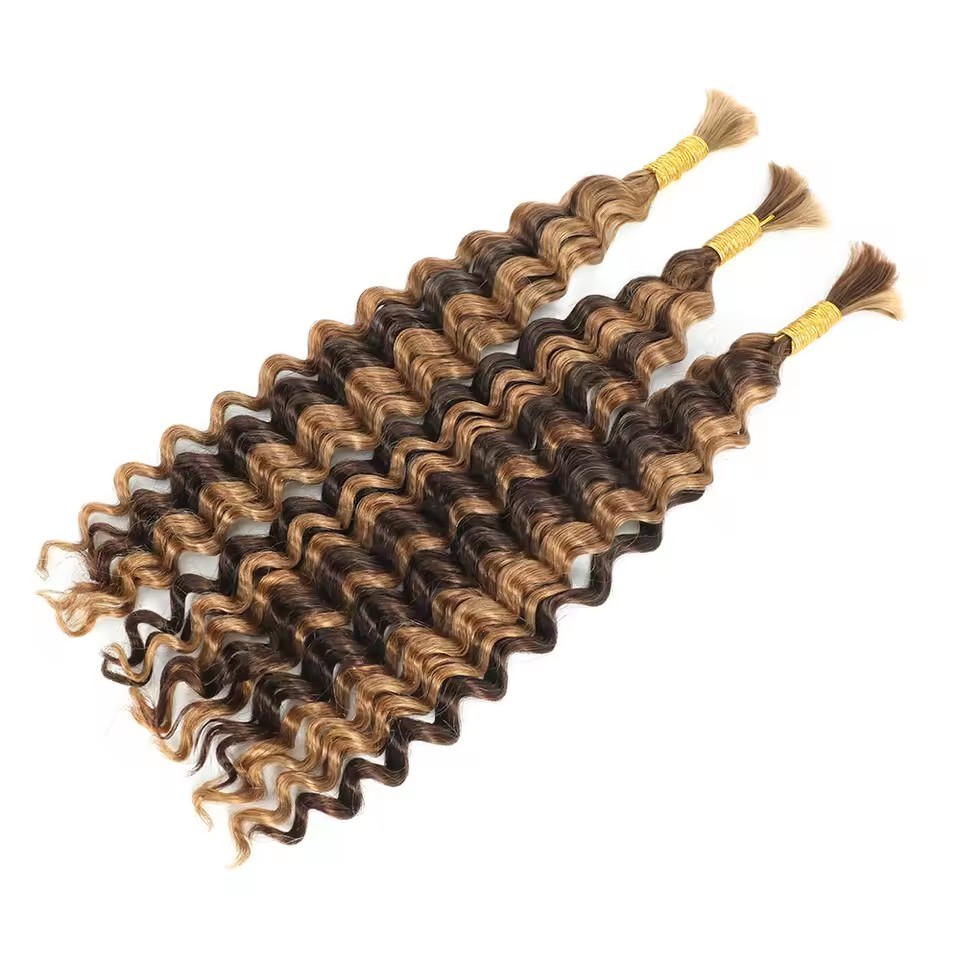 9A PIiano 4/27 Highlight Deep Wave Braiding Human Hair For Boho Braids Crochet Micro Knotless Bohemian Box Braids Double Drawn Bulk Hair