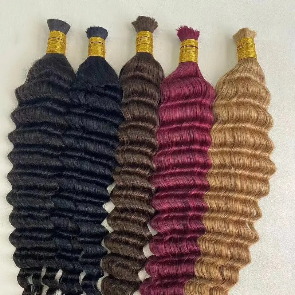 Wine Red 99J  Deep Wave Human Hair  Extensions 100g No Weft Human Hair Bulk Micro Human Braiding Hair