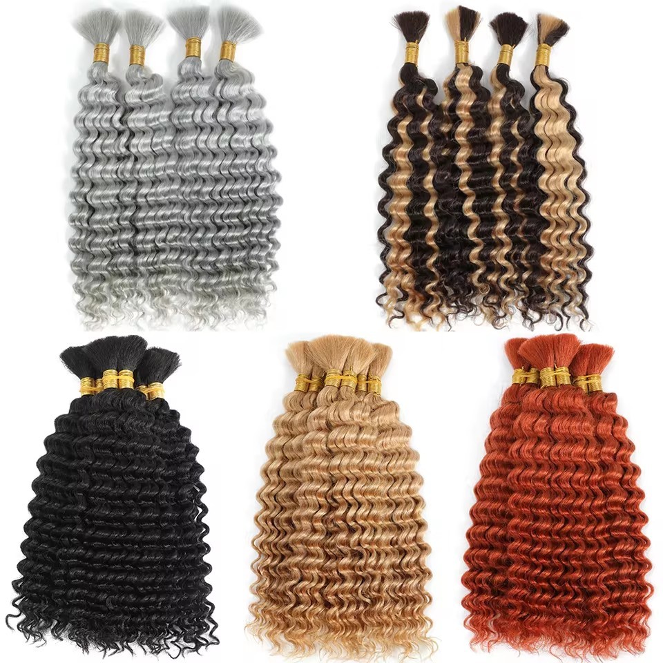 Ginger Bulk Human Hair Deep Wave For Braiding Deep Curly No Weft Brazilian Remy Hair Extensions 100 Grams