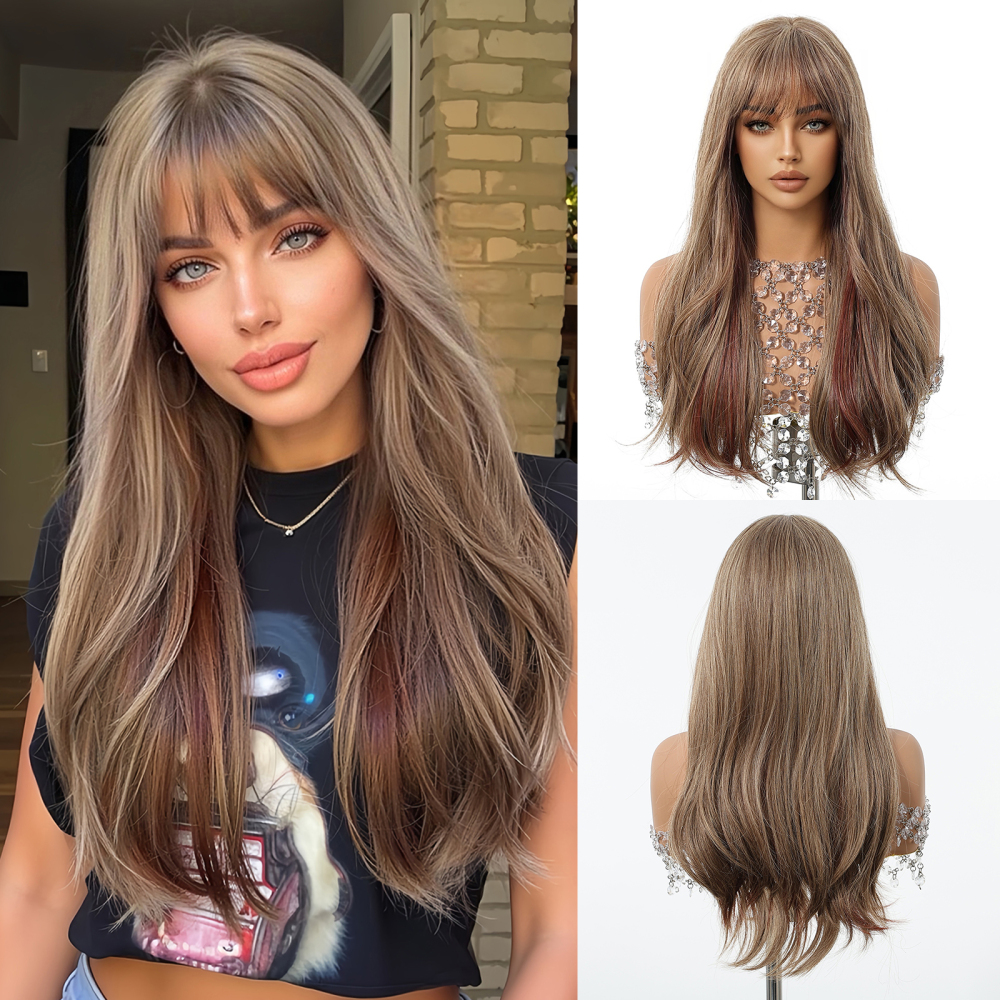 2025 New Long Wavy Synthetic Wigs for Women Blonde to Brown Ombre Wavy Layered Hair Wig With Bangs Daily Wigs
