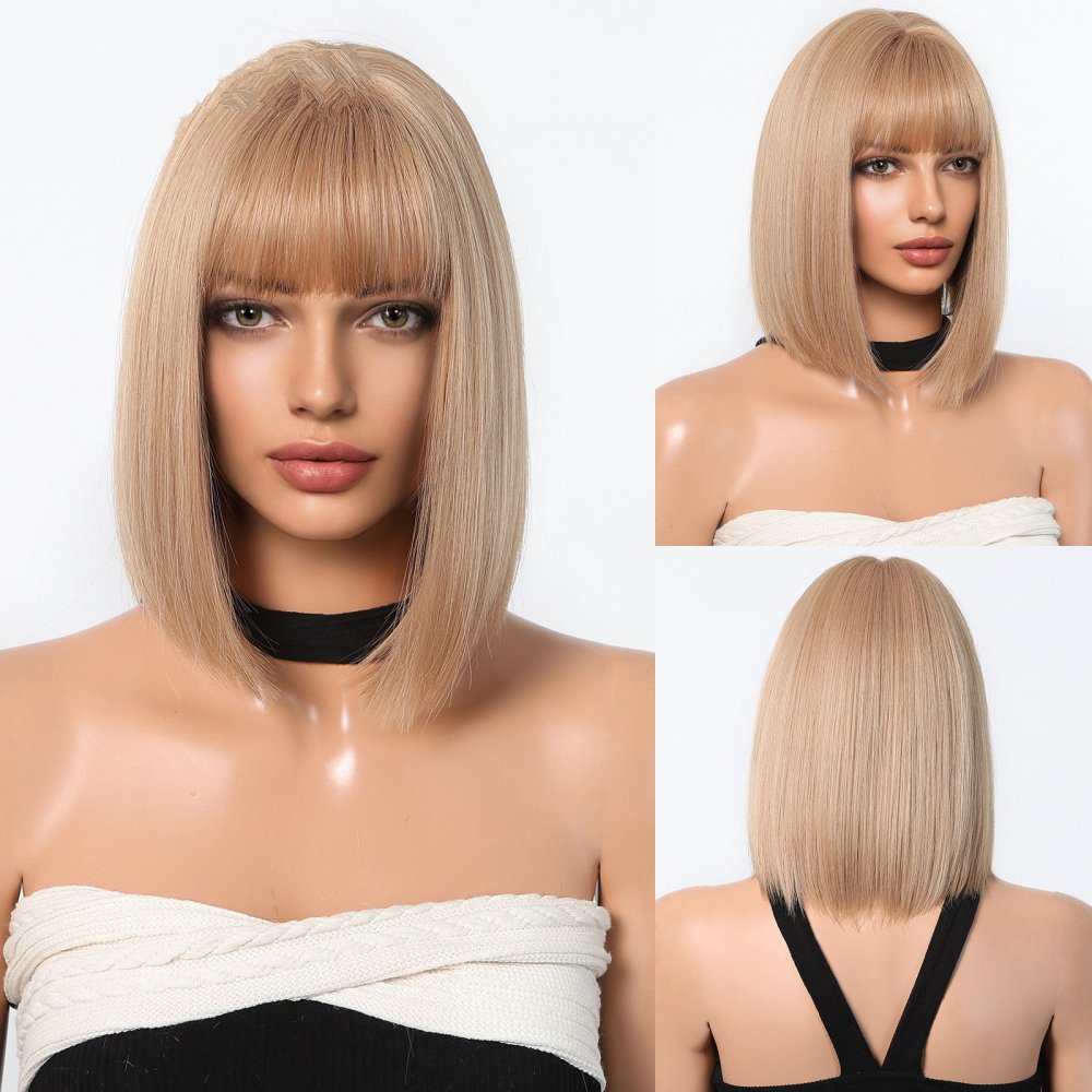 2025 Synthetic Fiber Short Bob Wigs for Women Dark Brown Straight Wig with Bangs Daily Party Hair Heat Resistant