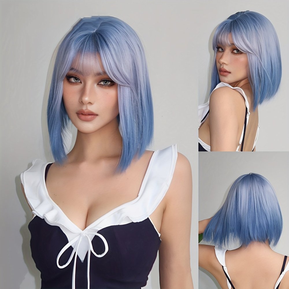 2025 Synthetic Fiber Short Bob Wigs for Women Dark Brown Straight Wig with Bangs Daily Party Hair Heat Resistant