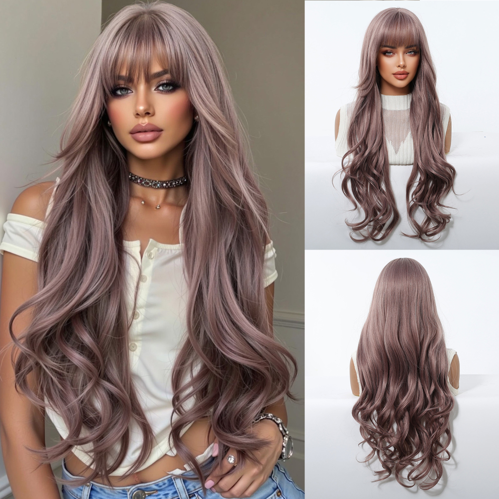 2025 New Long Wavy Synthetic Wigs for Women Blonde to Brown Ombre Wavy Layered Hair Wig With Bangs Daily Wigs