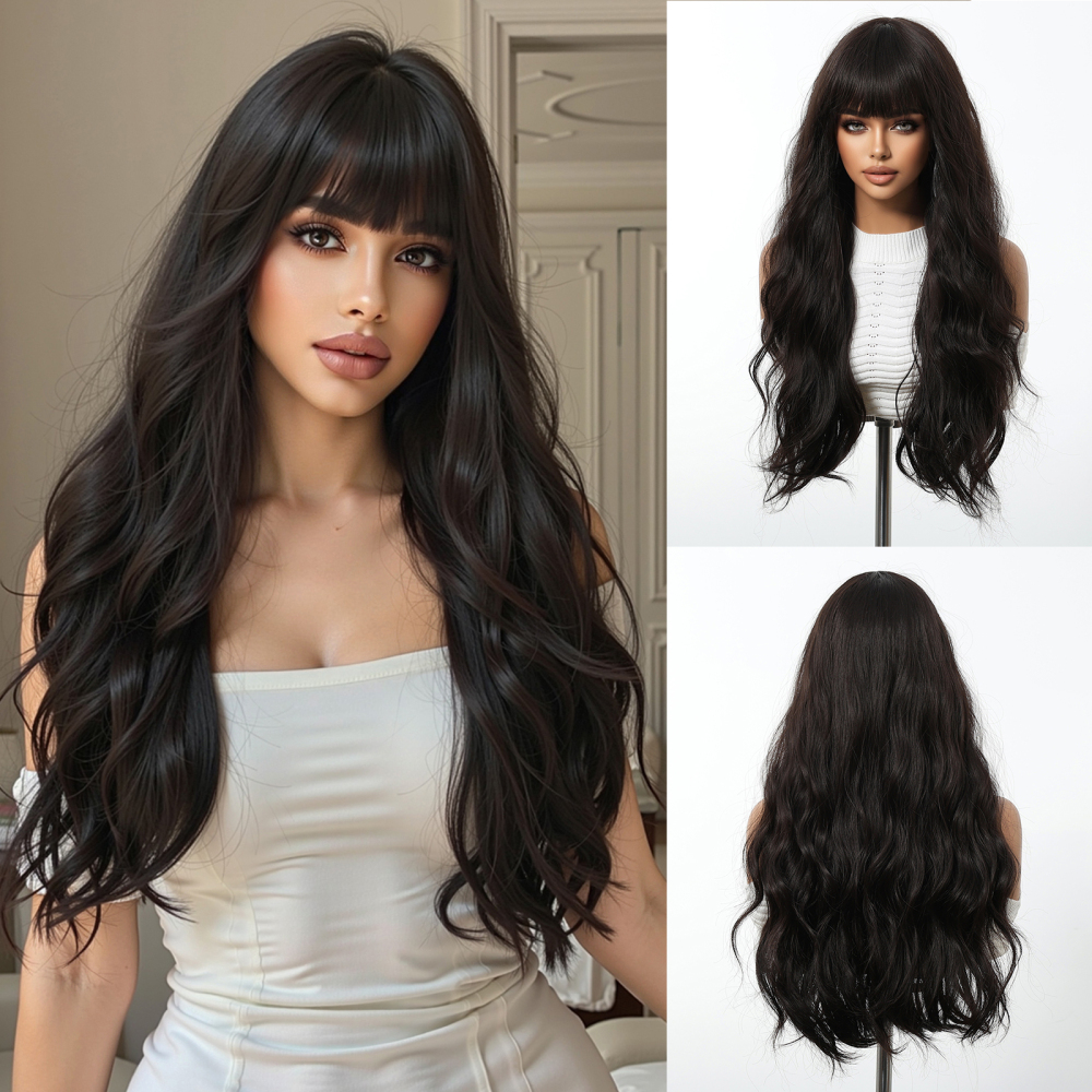 2025 New Long Wavy Synthetic Wigs for Women Blonde to Brown Ombre Wavy Layered Hair Wig With Bangs Daily Wigs