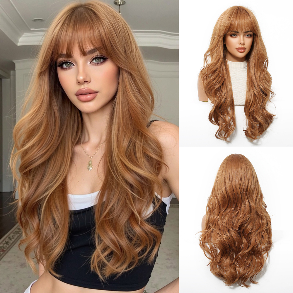 2025 New Long Wavy Synthetic Wigs for Women Blonde to Brown Ombre Wavy Layered Hair Wig With Bangs Daily Wigs