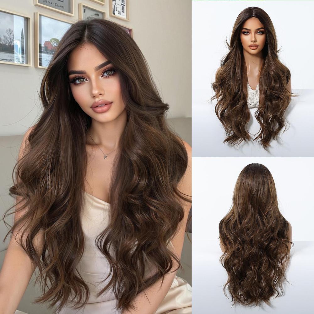 2025 New Long Wavy Synthetic Wigs for Women Blonde to Brown Ombre Wavy Layered Hair Wig With Bangs Daily Wigs
