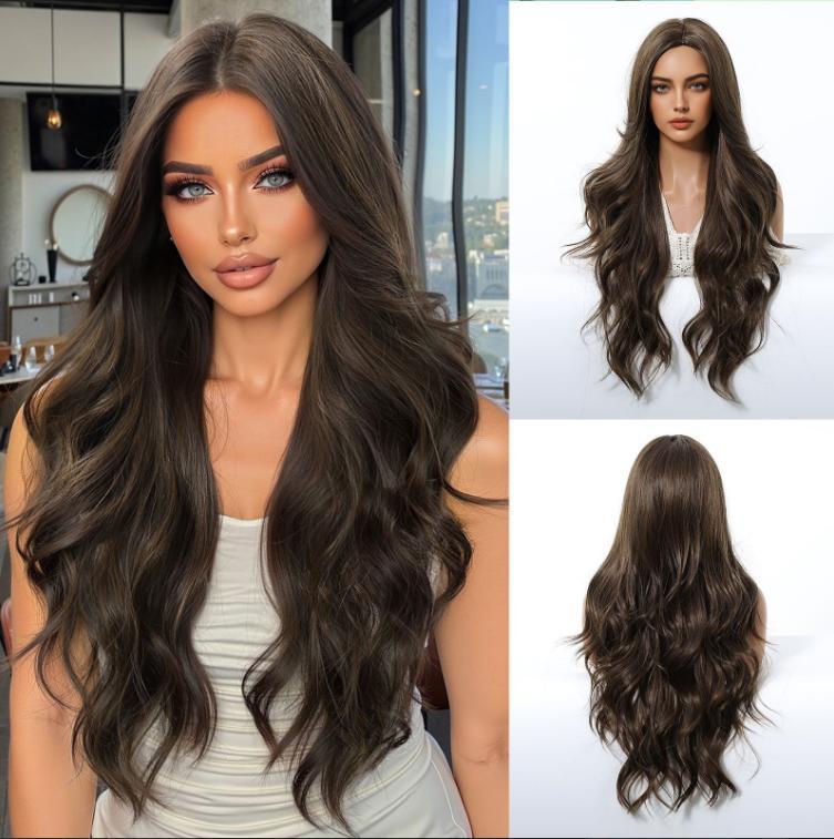 2025 New Long Wavy Synthetic Wigs for Women Blonde to Brown Ombre Wavy Layered Hair Wig With Bangs Daily Wigs