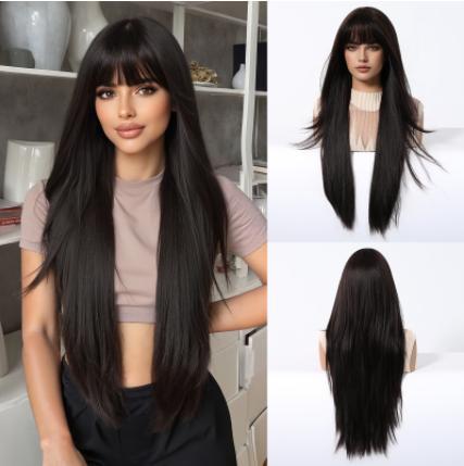 2025 New Long Straight Synthetic Wigs for Women  Ash Brown Natural Hair Wigs With Bangs Daily Use Cosplay Heat Resistant Wigs