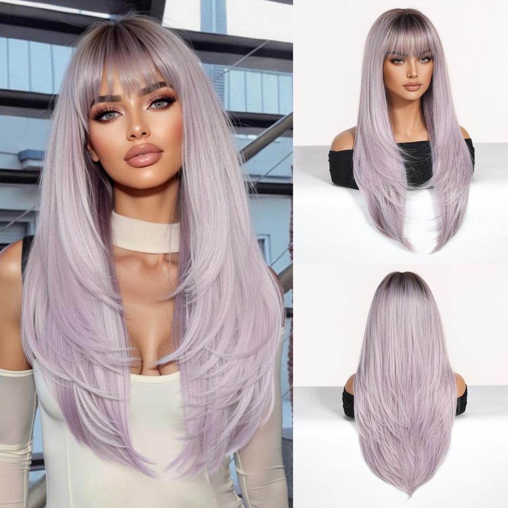 2025 New Long Straight Synthetic Wigs for Women  Ash Brown Natural Hair Wigs With Bangs Daily Use Cosplay Heat Resistant Wigs