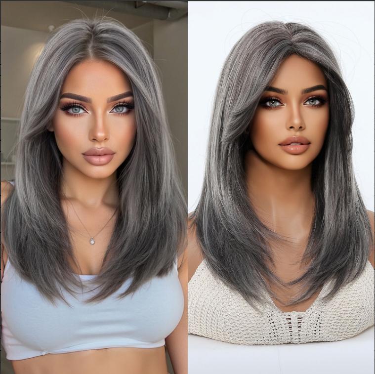 Long  Brown Straight Synthetic Wigs for Women  Ash Brown Natural Hair Wigs With Bangs Daily Use Cosplay Heat Resistant Wigs