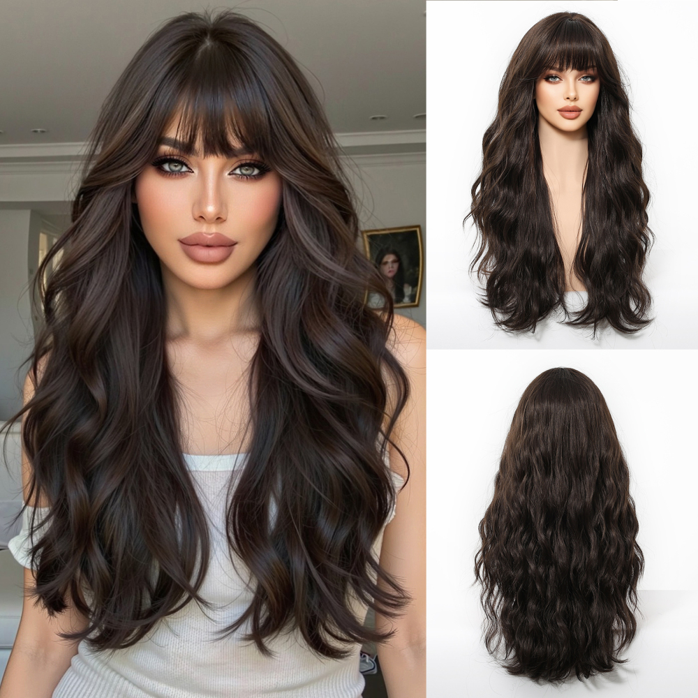 2025 New Long Wavy Synthetic Wigs for Women Blonde to Brown Ombre Wavy Layered Hair Wig With Bangs Daily Wigs