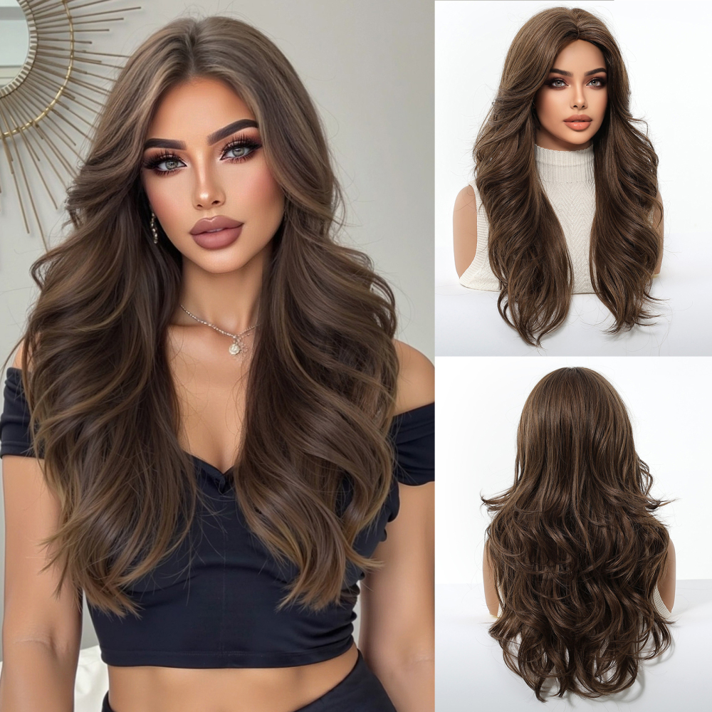 2025 New Long Wavy Synthetic Wigs for Women Blonde to Brown Ombre Wavy Layered Hair Wig With Bangs Daily Wigs