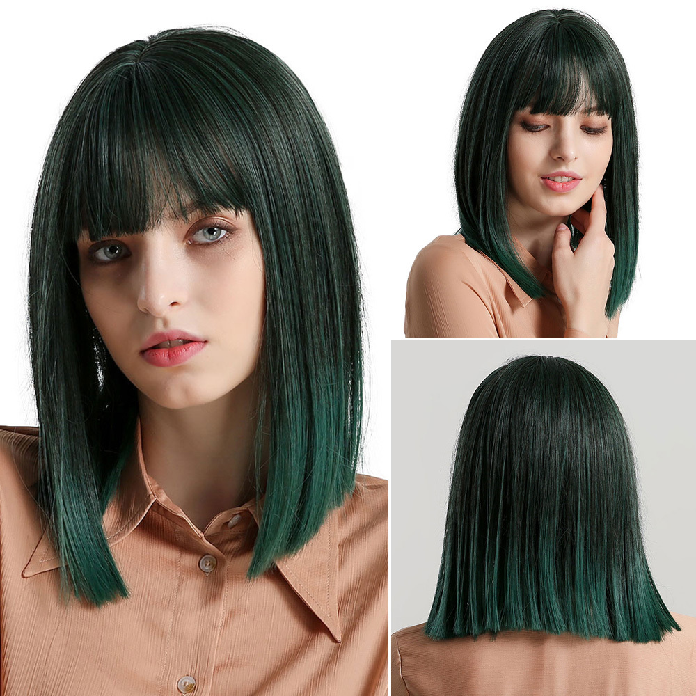 2025 Synthetic Fiber Short Bob Wigs for Women Dark Brown Straight Wig with Bangs Daily Party Hair Heat Resistant