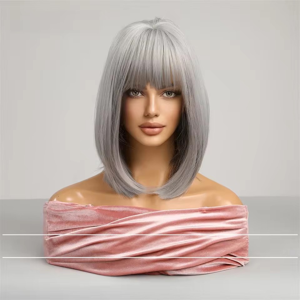 2025 Synthetic Fiber Short Bob Wigs for Women Dark Brown Straight Wig with Bangs Daily Party Hair Heat Resistant