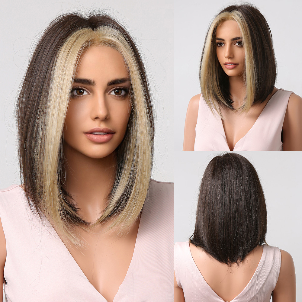 2025 Synthetic Fiber Short Bob Wigs for Women Dark Brown Straight Wig with Bangs Daily Party Hair Heat Resistant