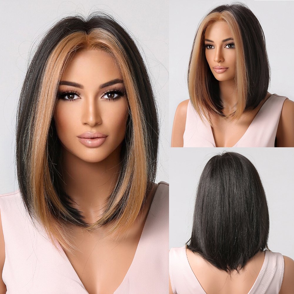 2025 Synthetic Fiber Short Bob Wigs for Women Dark Brown Straight Wig with Bangs Daily Party Hair Heat Resistant