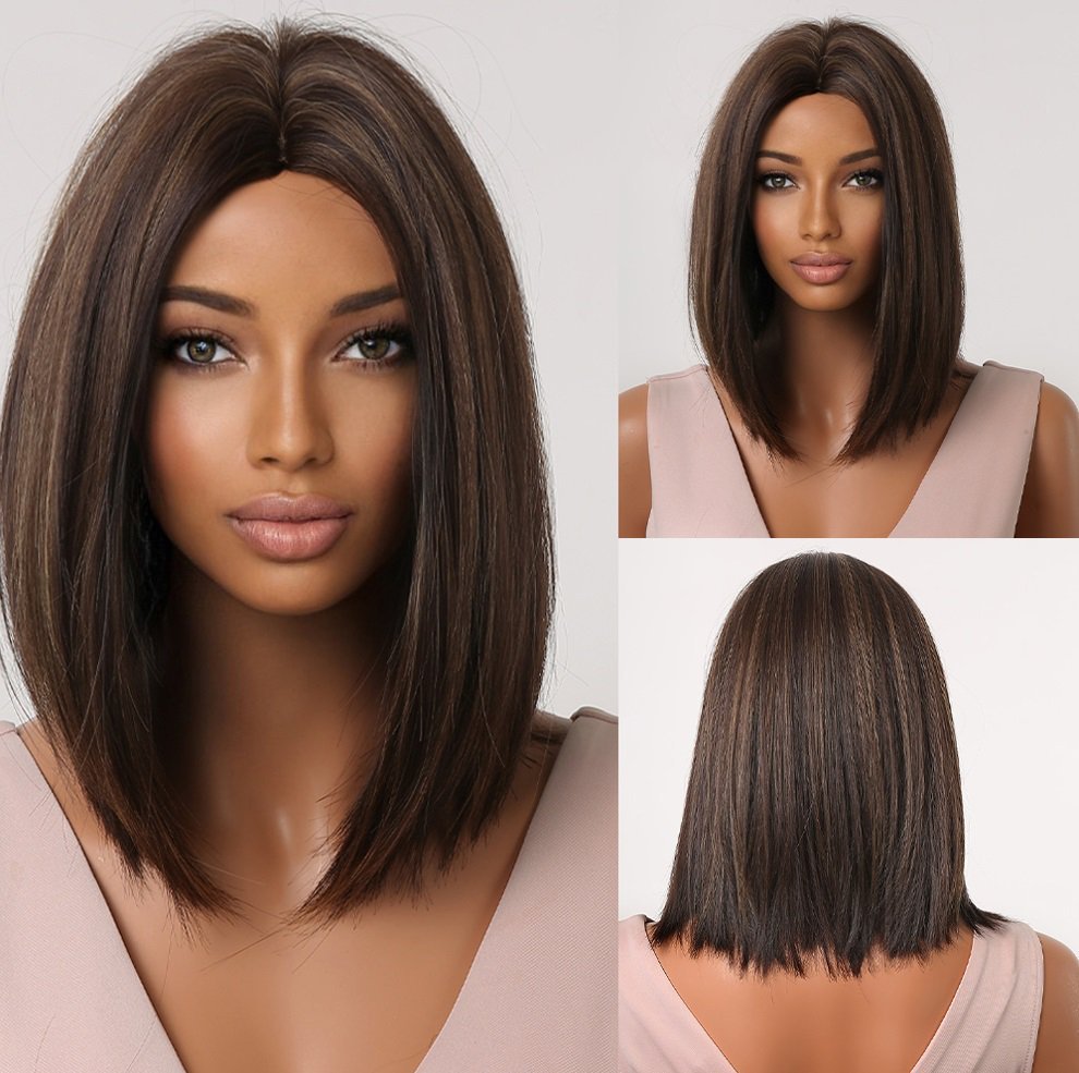 2025 Synthetic Fiber Short Bob Wigs for Women Dark Brown Straight Wig with Bangs Daily Party Hair Heat Resistant