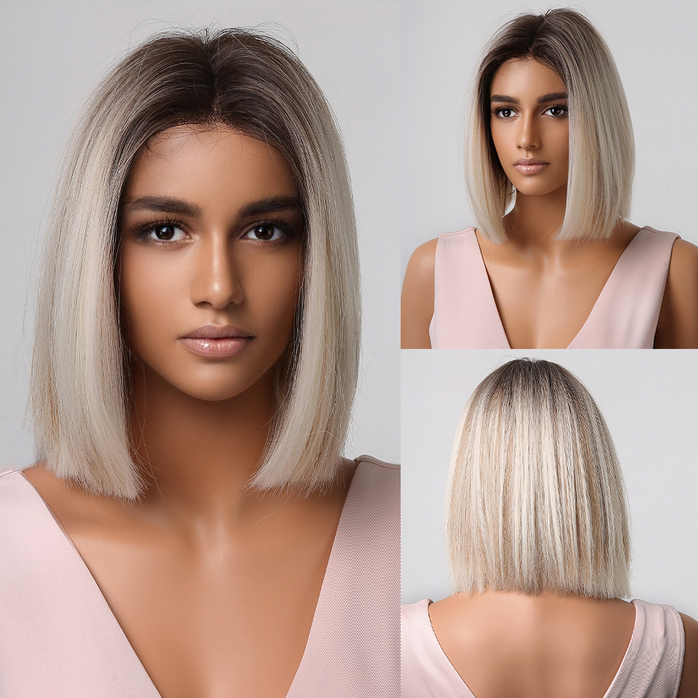 2025 Synthetic Fiber Short Bob Wigs for Women Dark Brown Straight Wig with Bangs Daily Party Hair Heat Resistant