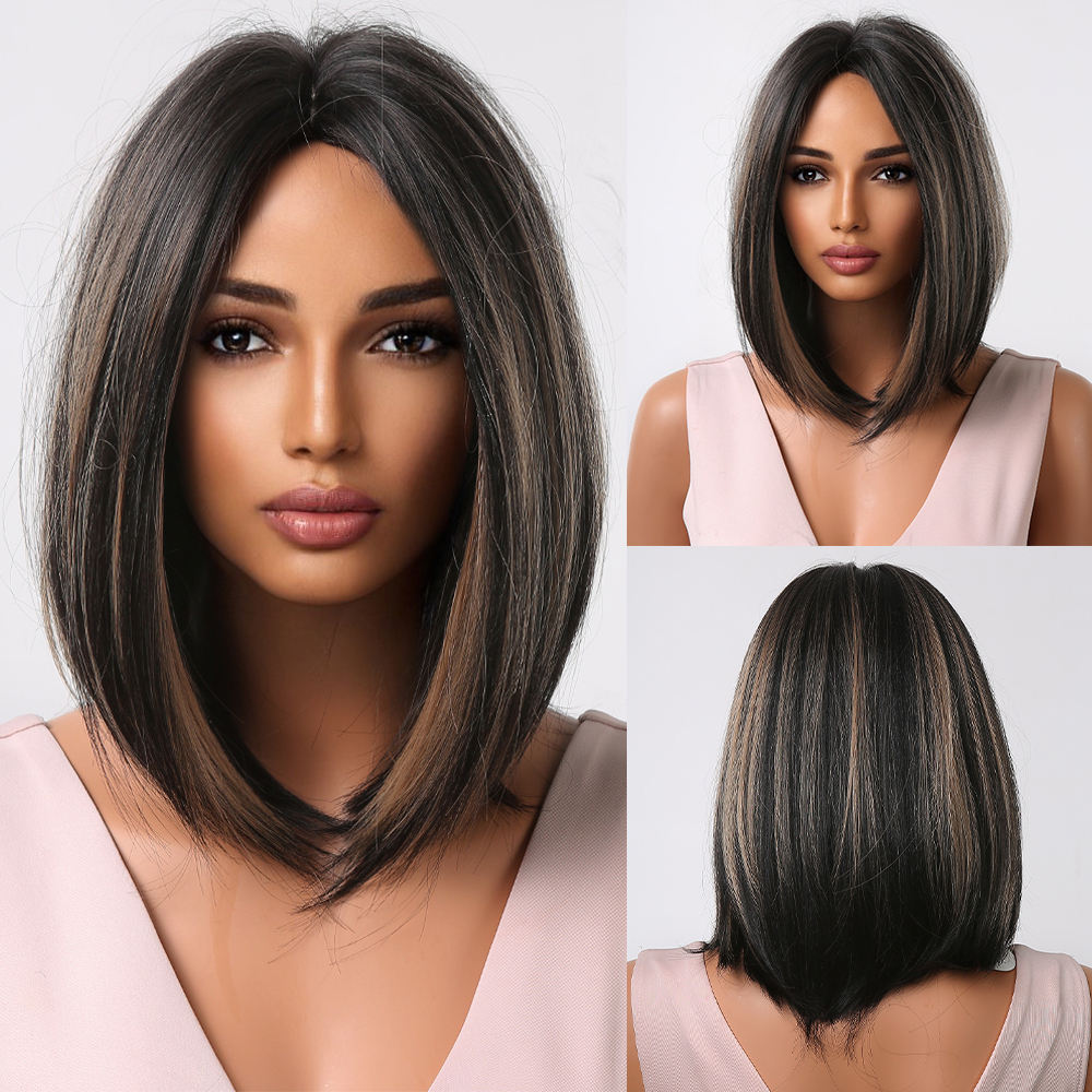 2025 Synthetic Fiber Short Bob Wigs for Women Dark Brown Straight Wig with Bangs Daily Party Hair Heat Resistant