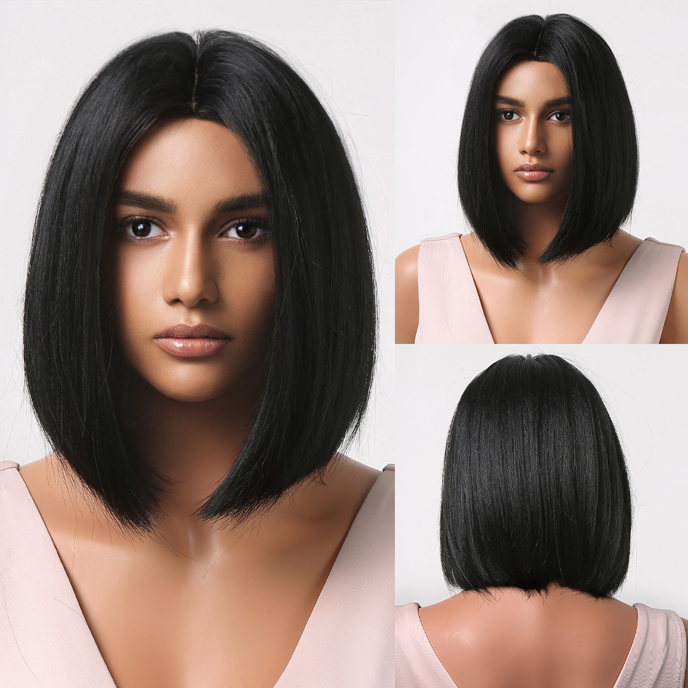 2025 Synthetic Fiber Short Bob Wigs for Women Dark Brown Straight Wig with Bangs Daily Party Hair Heat Resistant