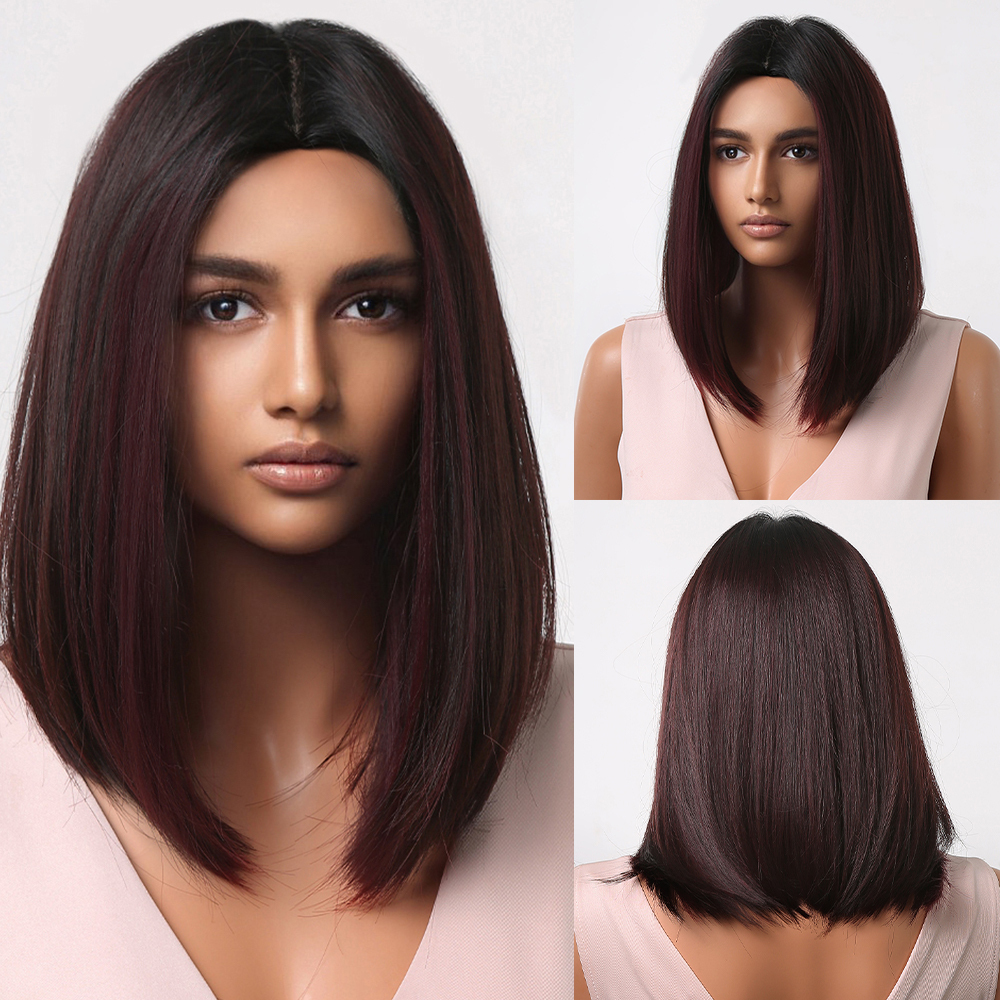 2025 Synthetic Fiber Short Bob Wigs for Women Dark Brown Straight Wig with Bangs Daily Party Hair Heat Resistant