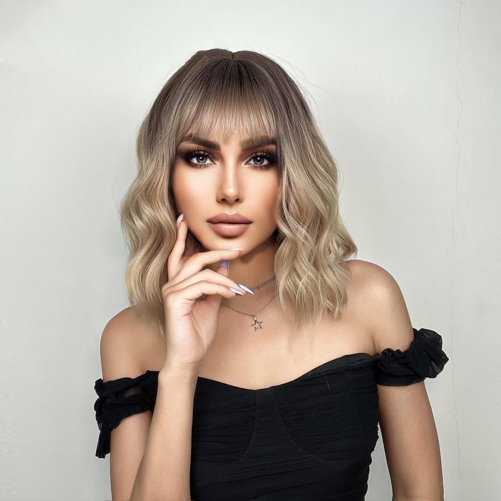 2025 Synthetic Fiber Short Bob Wigs for Women Dark Brown Straight Wig with Bangs Daily Party Hair Heat Resistant