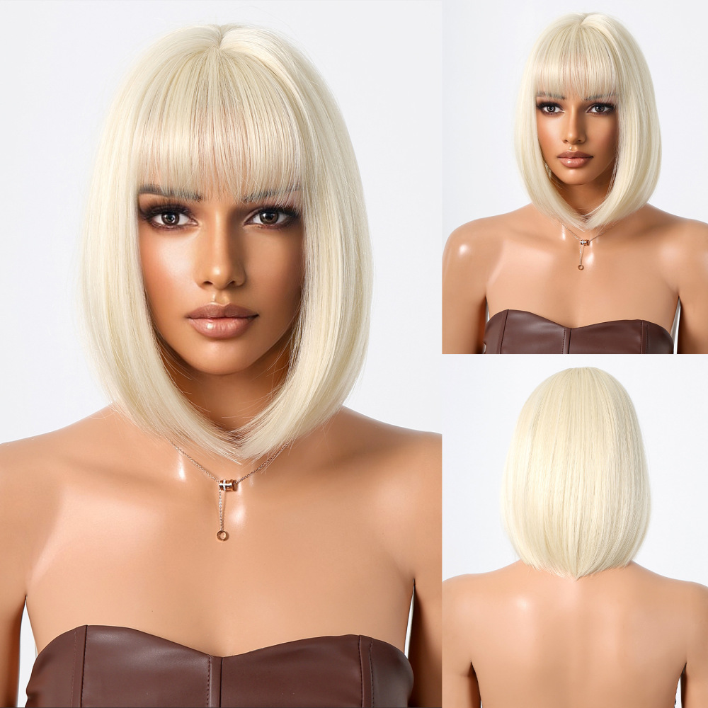 2025 Synthetic Fiber Short Bob Wigs for Women Dark Brown Straight Wig with Bangs Daily Party Hair Heat Resistant