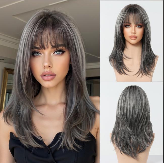 Long  Brown Straight Synthetic Wigs for Women  Ash Brown Natural Hair Wigs With Bangs Daily Use Cosplay Heat Resistant Wigs