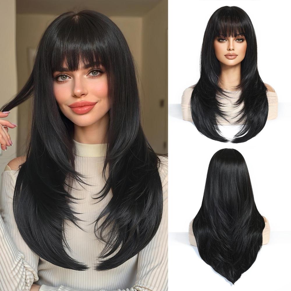 2025 New Long Straight Synthetic Wigs for Women  Ash Brown Natural Hair Wigs With Bangs Daily Use Cosplay Heat Resistant Wigs
