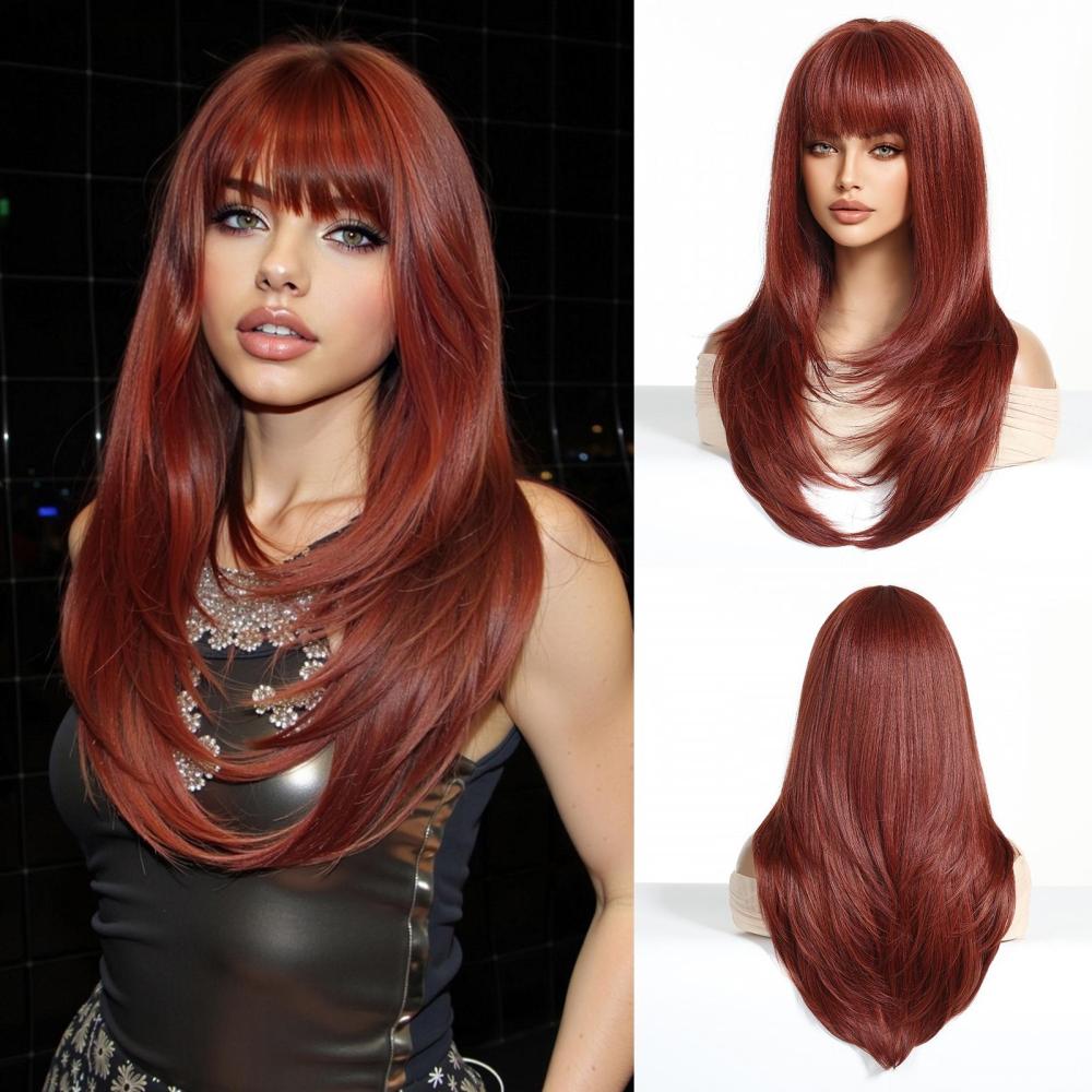 2025 New Long Straight Synthetic Wigs for Women  Ash Brown Natural Hair Wigs With Bangs Daily Use Cosplay Heat Resistant Wigs