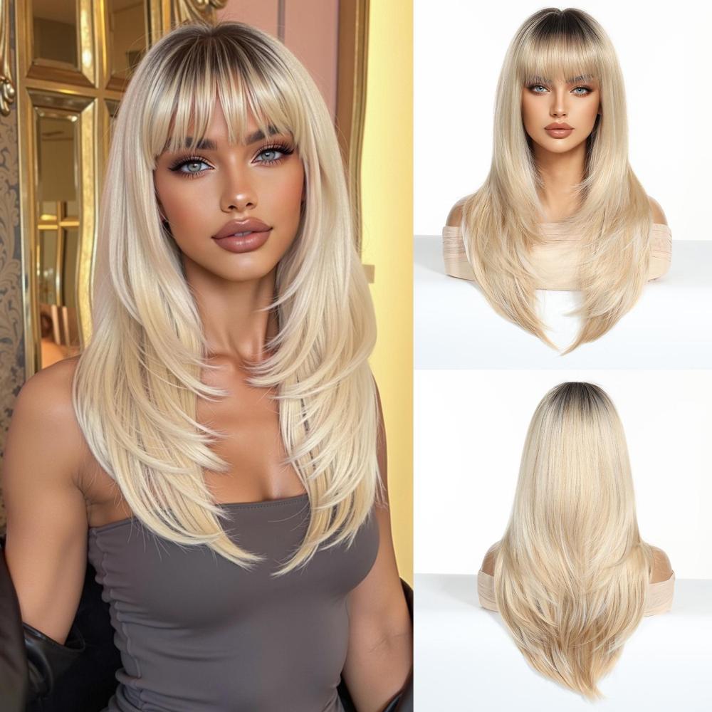 2025 New Long Straight Synthetic Wigs for Women  Ash Brown Natural Hair Wigs With Bangs Daily Use Cosplay Heat Resistant Wigs
