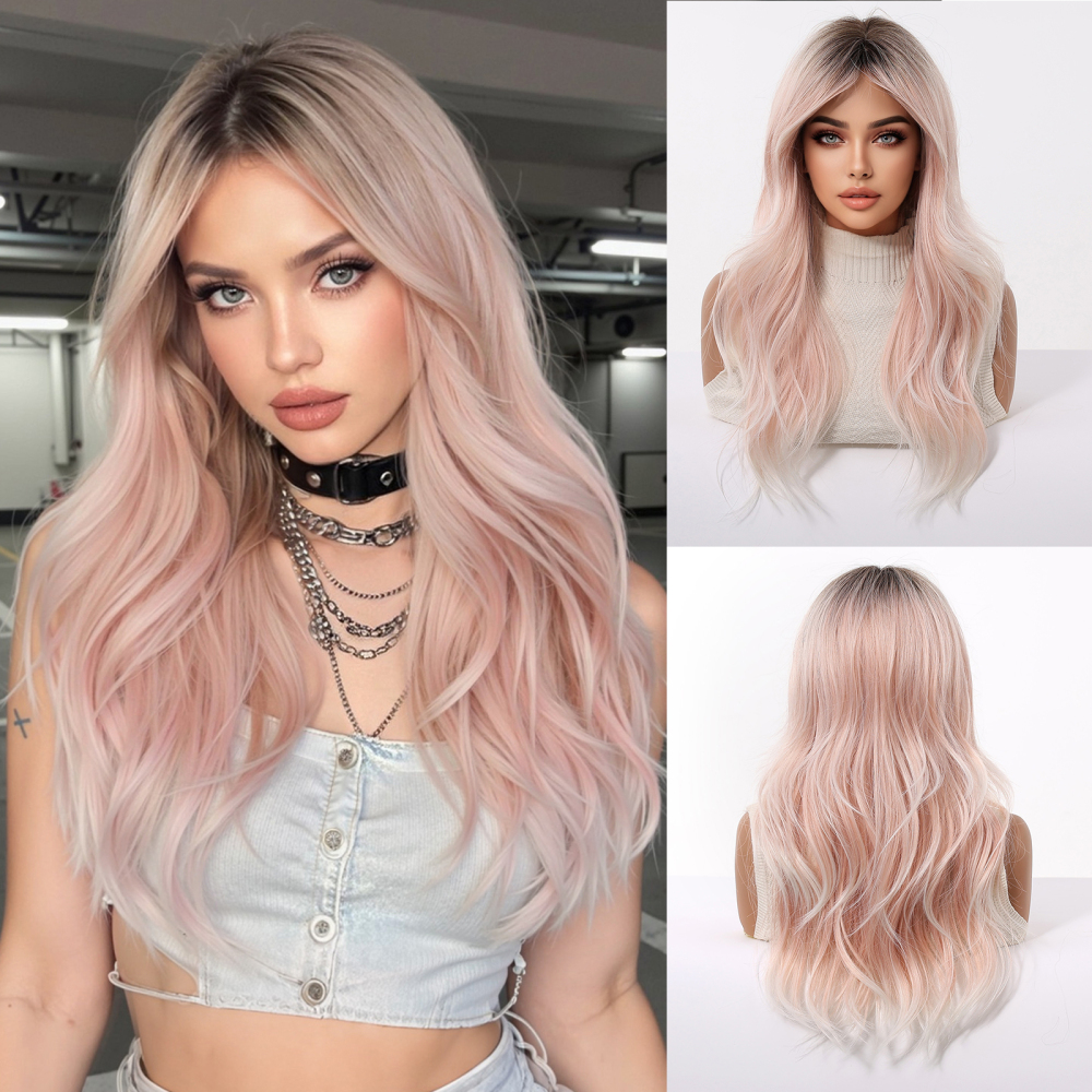 2025 New Long Wavy Synthetic Wigs for Women Blonde to Brown Ombre Wavy Layered Hair Wig With Bangs Daily Wigs