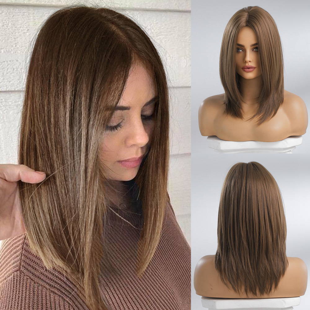 2025 Synthetic Fiber Short Bob Wigs for Women Dark Brown Straight Wig with Bangs Daily Party Hair Heat Resistant