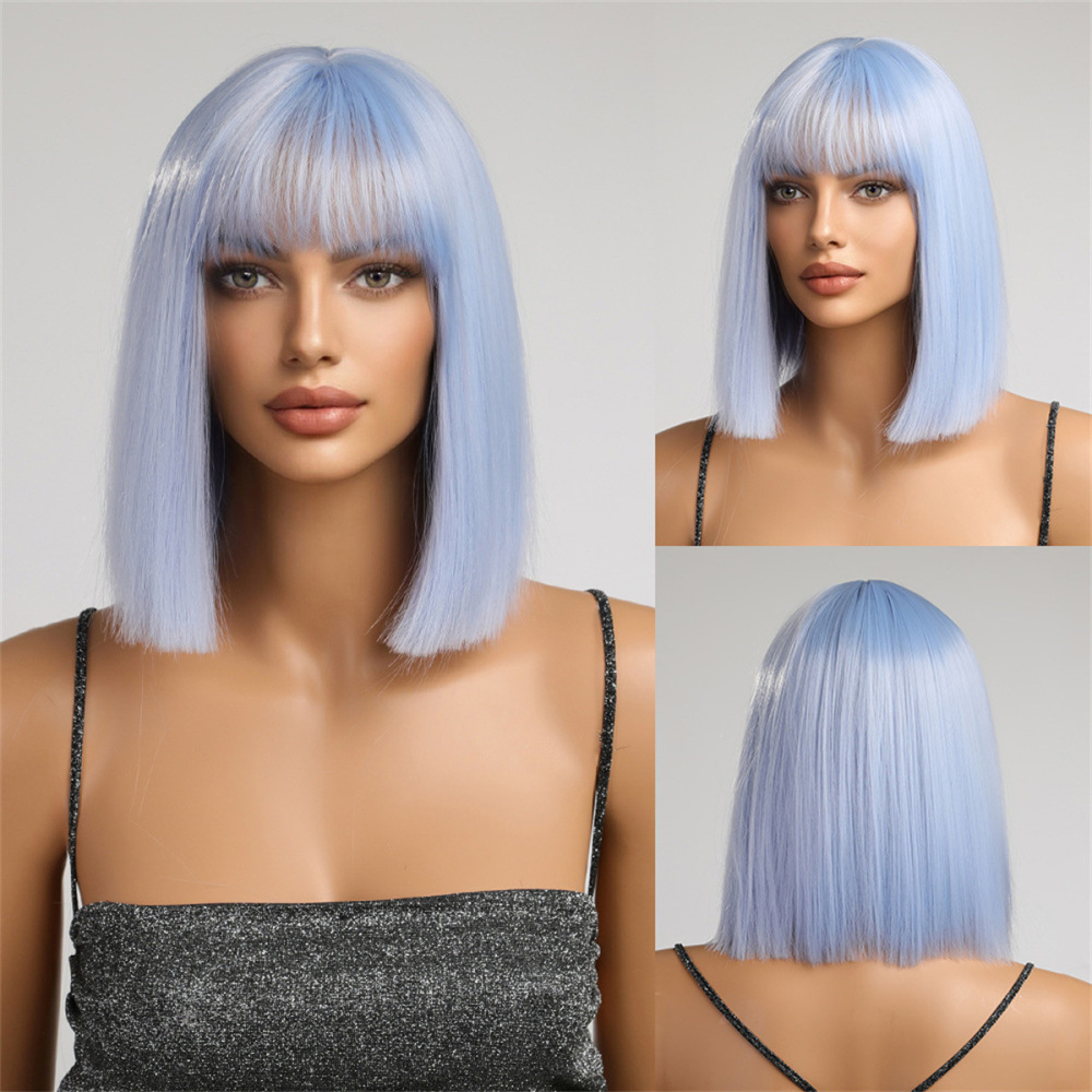 2025 Synthetic Fiber Short Bob Wigs for Women Dark Brown Straight Wig with Bangs Daily Party Hair Heat Resistant