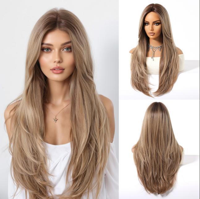 2025 New Long Straight Synthetic Wigs for Women  Ash Brown Natural Hair Wigs With Bangs Daily Use Cosplay Heat Resistant Wigs