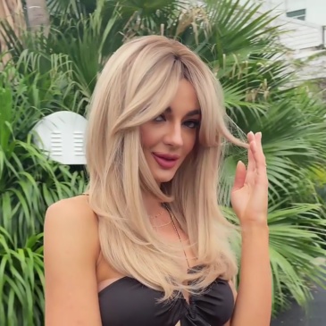 Midium Length 20 inch Straight Synthetic Wig with   Fringe Brown Gradient Color Natural  looking Fiber Wig For Women