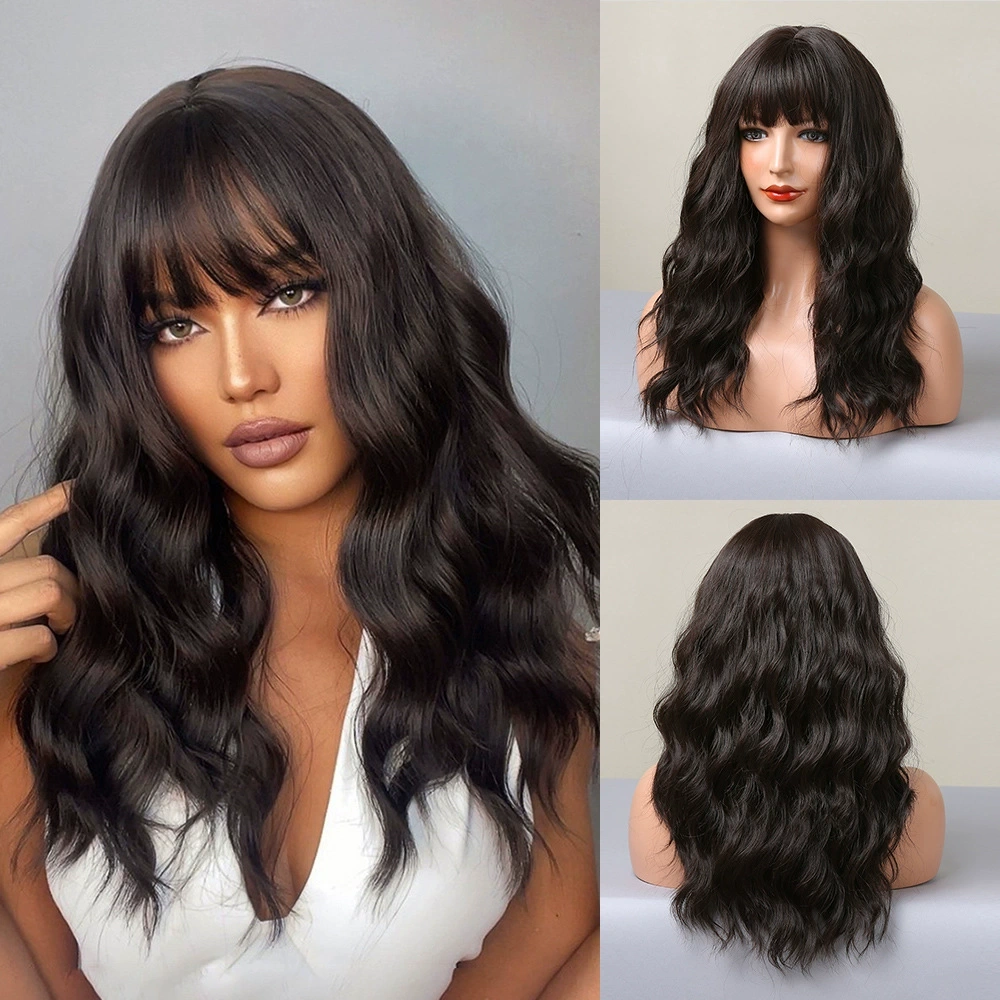 Copper Ginger Long Wavy Synthetic Wigs Red Yellow Wig with Bangs for Women Natural Cosplay Body Wave Heat Resistant Wig