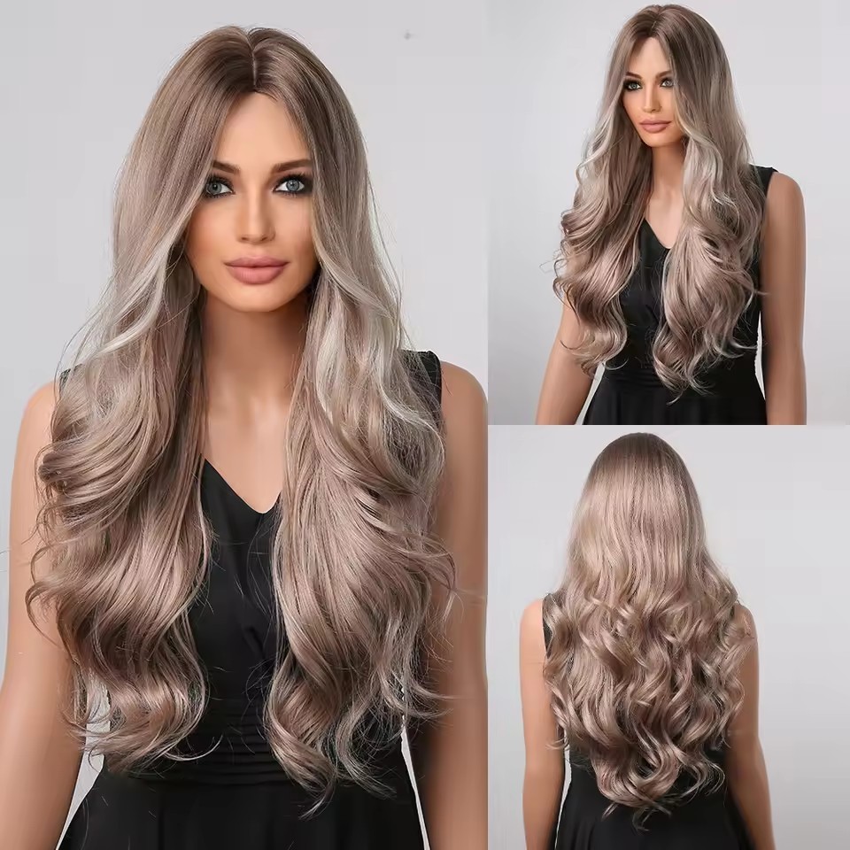 Black Long Natural  Wavy Synthetic Wigs for Women Natural wave Hair Wigs Middle Part Heat Resistant Fiber Daily Use