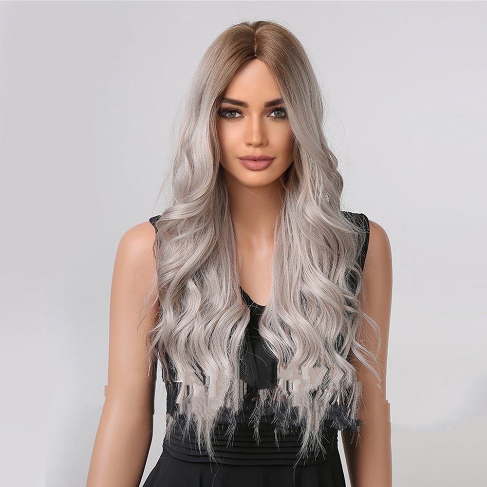 Black Long Natural  Wavy Synthetic Wigs for Women Natural wave Hair Wigs Middle Part Heat Resistant Fiber Daily Use