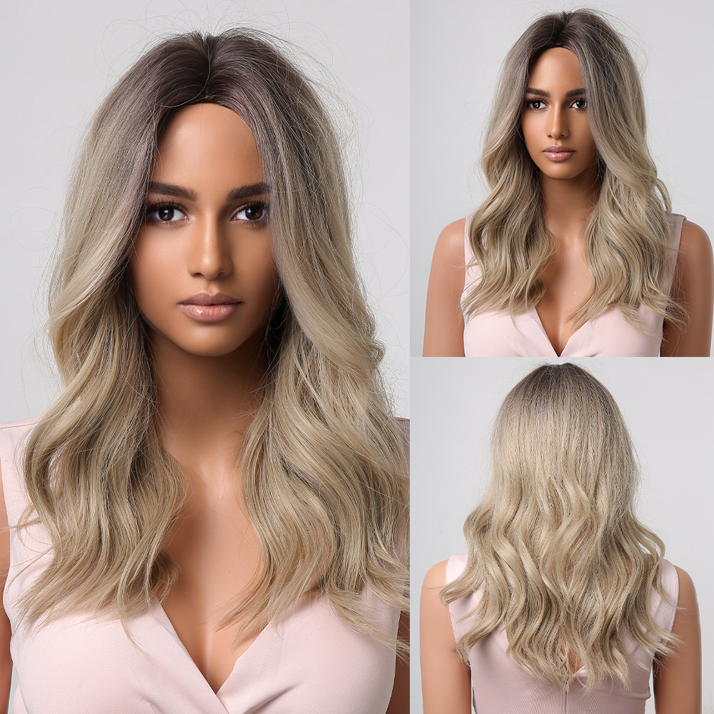 Short Bob Blonde Synthetic Wigs with Bangs Machine Made Medium Water Wave Natural Bob Daily Wigs for Women