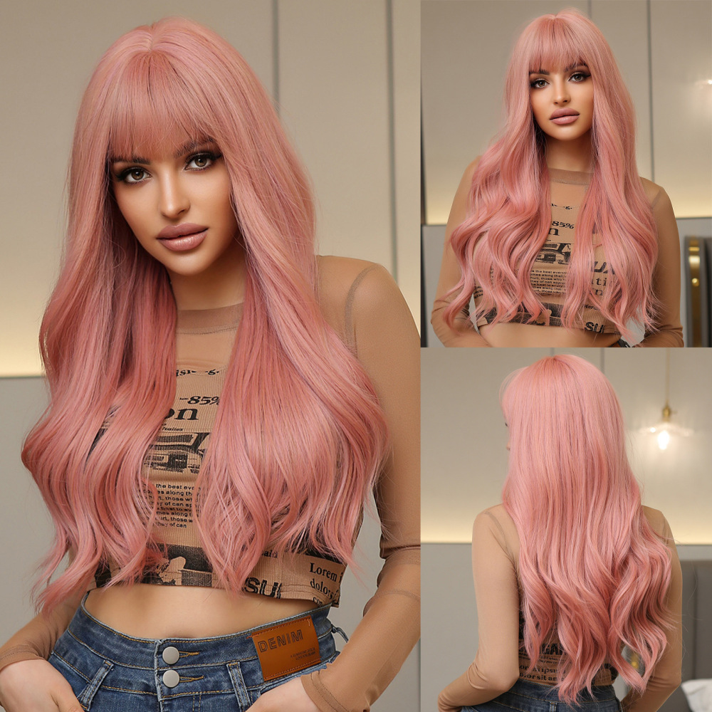 Copper Ginger Long Wavy Synthetic Wigs Red Yellow Wig with Bangs for Women Natural Cosplay Body Wave Heat Resistant Wig