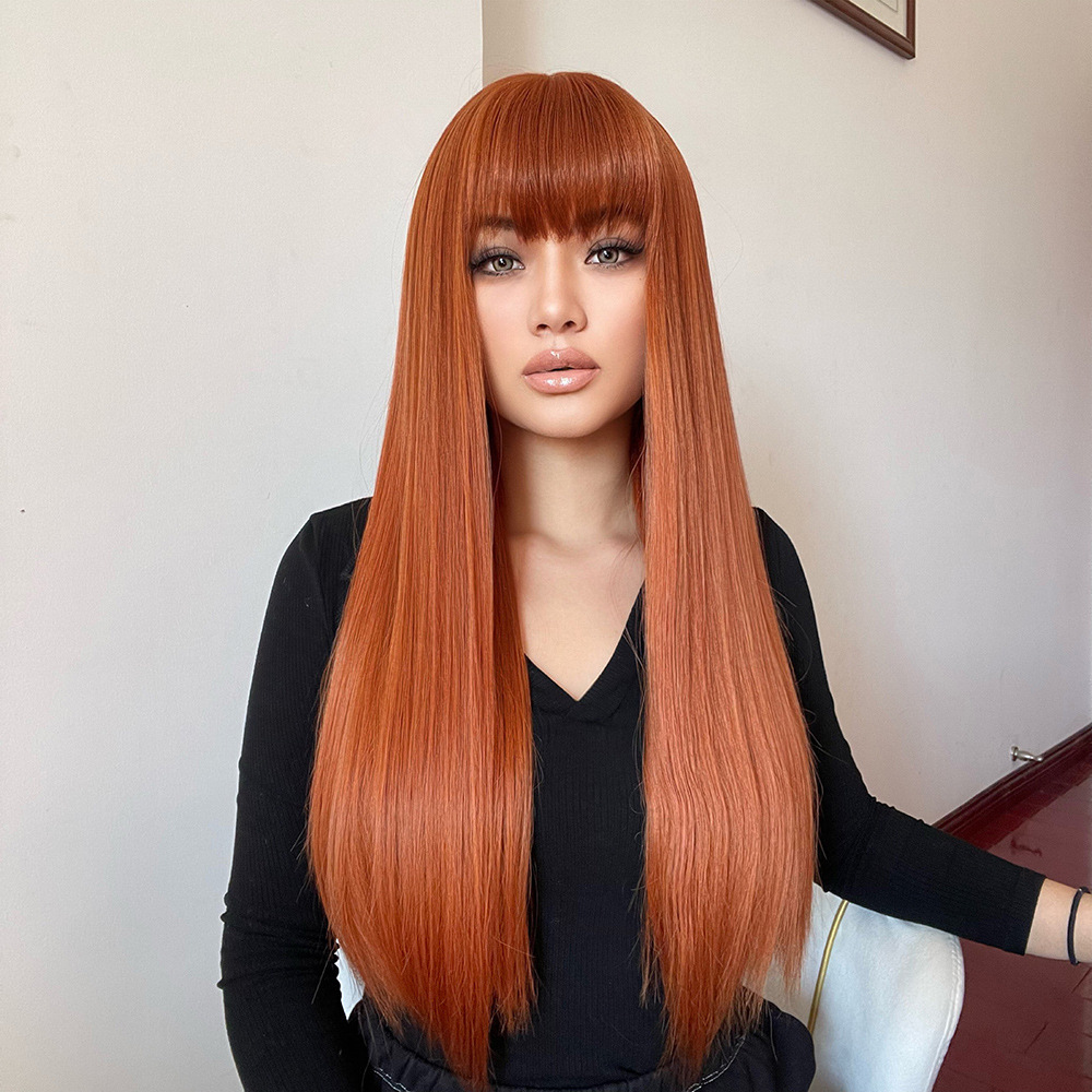 Natural Long Straight Synthetic Wig  for Women Fashion Wig  with Bangs for for Daily Halloween Costume Party Cosplay