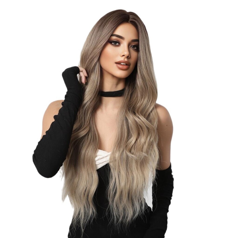 Long Body Wave Synthetic  Wigs for Women Brown Ombre to Blonde T Part  synthetic Wig Colored Highlight Hair