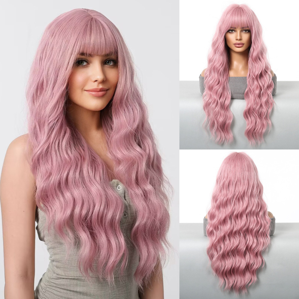 Long Wavy Synthetic Wigs with Bangs  for Women Natural  Black Cosplay Wigs  Body Wave Heat Resistant Wig